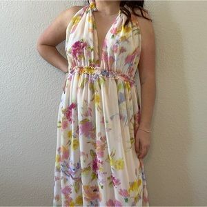 Zara Spring Pastel Floral Pink Neutral Flowy Easter Maxi Midi Dress Small